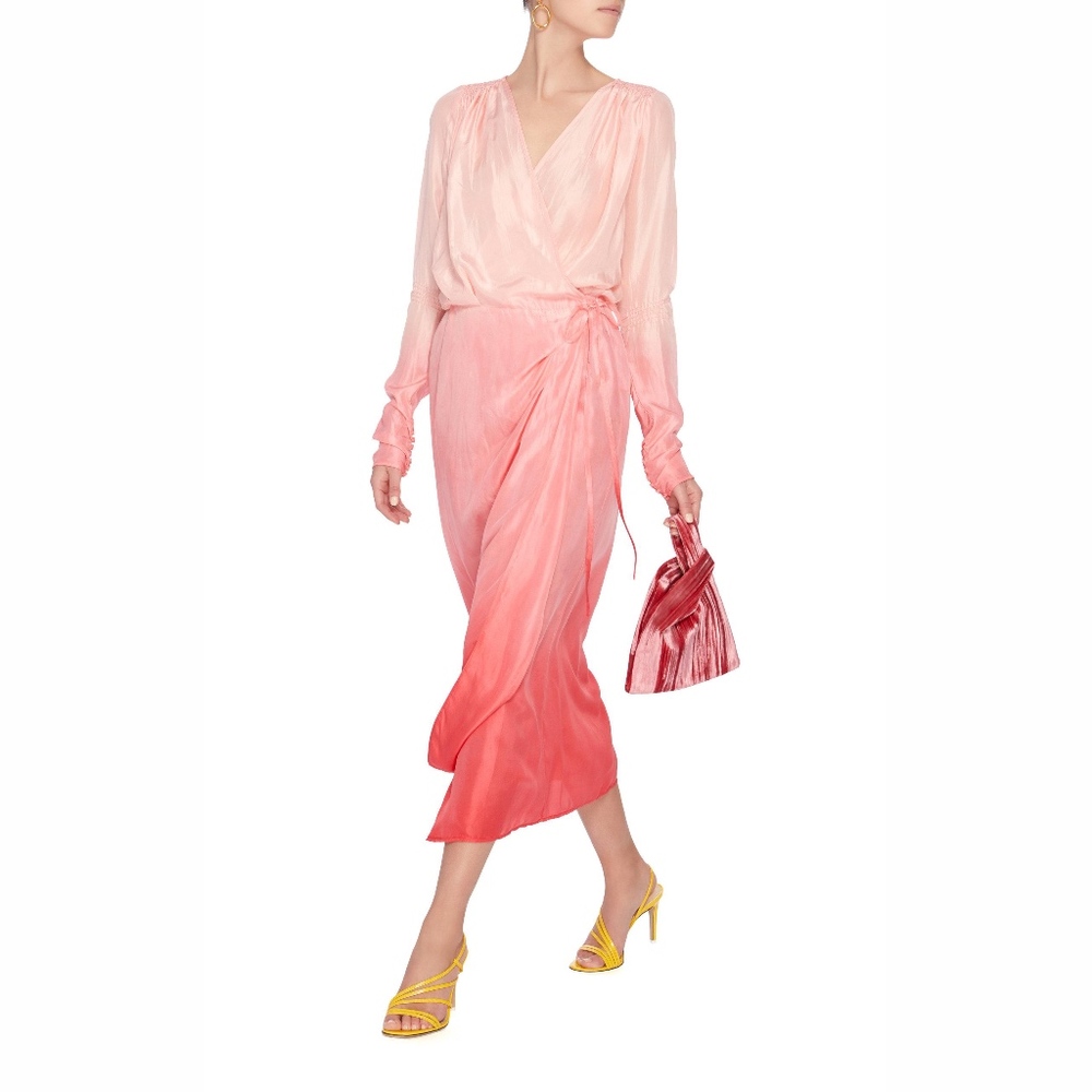 $1210 Attico Pink-Red Silk Ombre Wrap Dress US 0